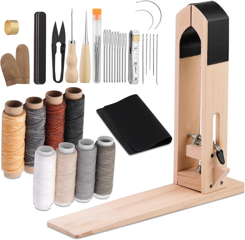 LUNARM Leather Stitching Pony - Leather Pony Clamp Table Desktop Pony Horse Clamp with Large Eye Sewing Needles Waxed Thread Sewing Thread Awls Nail Files for DIY Leather Hand Stitching - Image 1